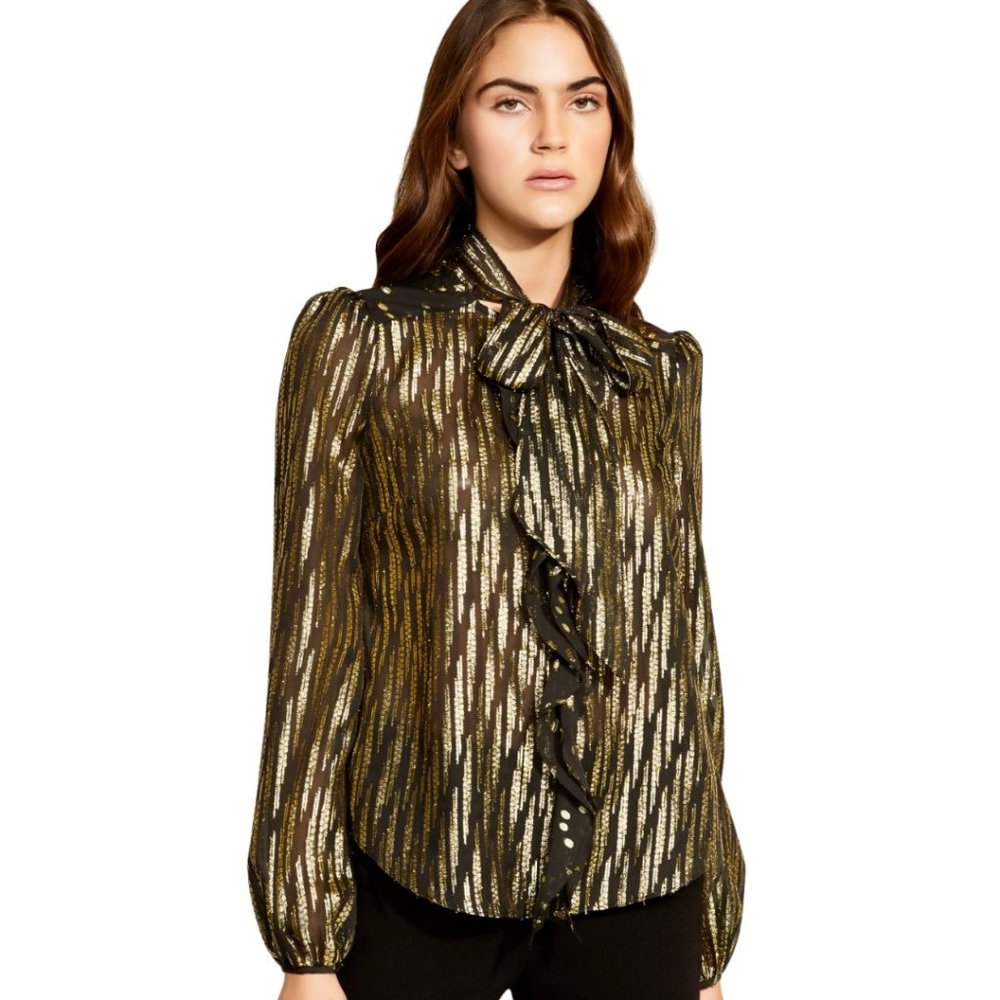 NEW Rachel Zoe Powell Metallic Long Sleeve Blouse
